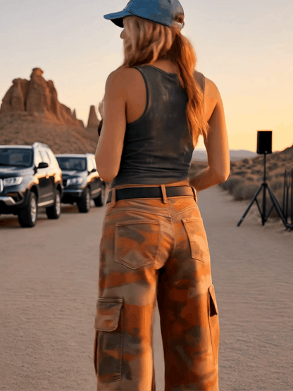 Western Retro Orange Camouflage Work Jeans