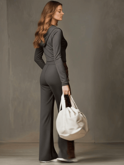 Sporty Retro Velvet Leopard Print Dark Gray Hooded Sweatshirt And Pants Set