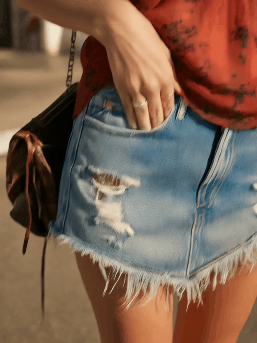 Western Retro Blue Frayed Denim Mini Skirt