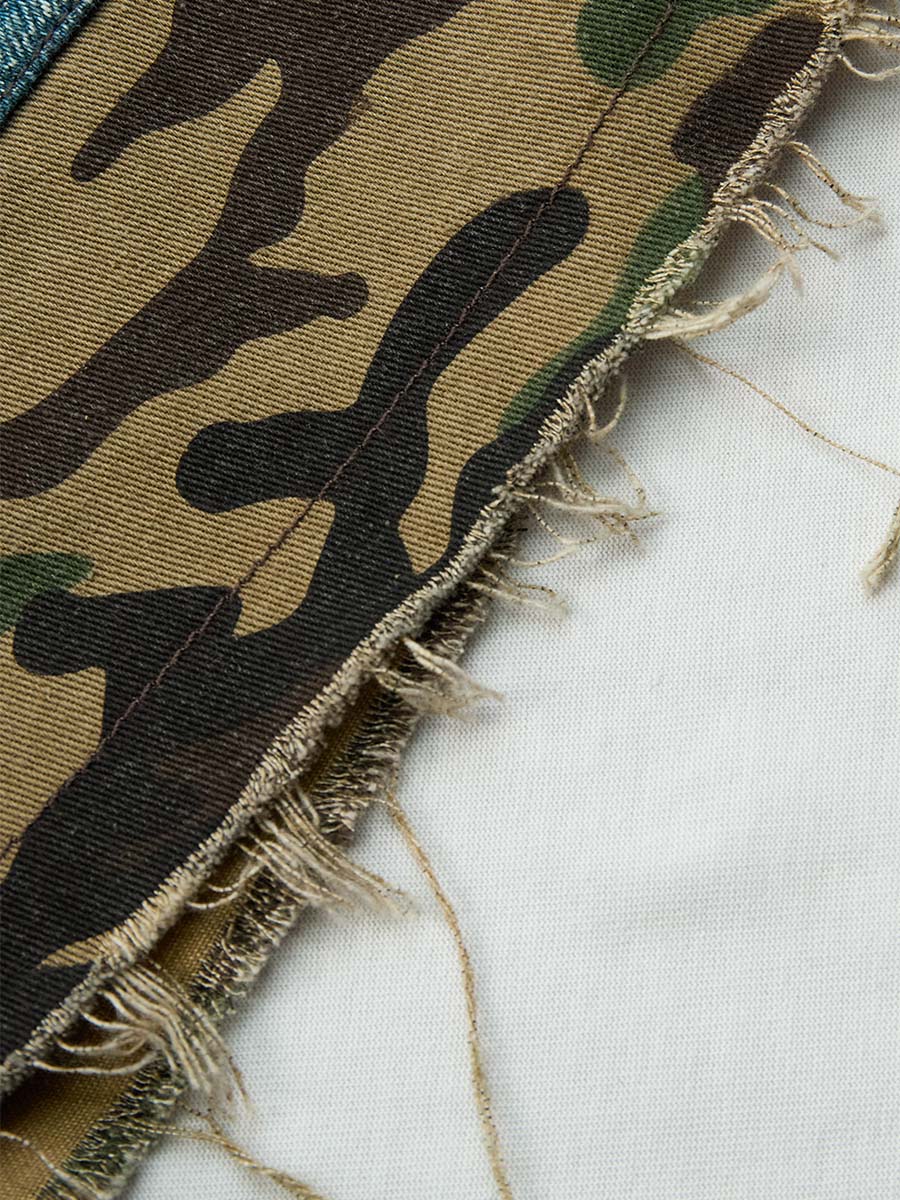 Vintage-style Olive Green Camouflage Denim Workwear Shorts