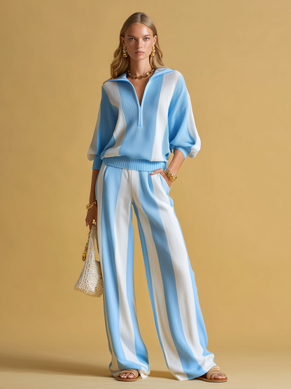 Casual And Comfortable Striped Knit Two-piece Set