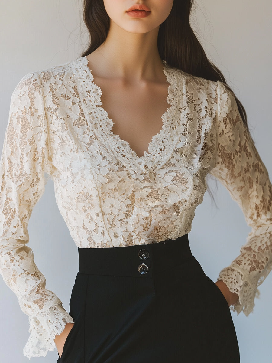 Romantic Fashion Lace Long Sleeve Blouse