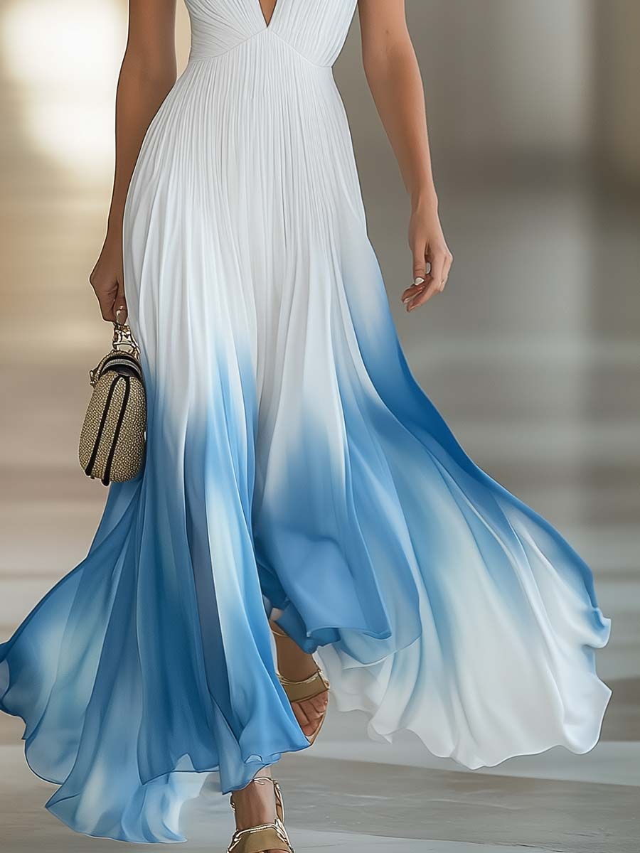 Resort Wear | Oyrosy Pleated Chiffon Gradient Maxi Dress OYROSY Resort Wear | Oyrosy Pleated Chiffon Gradient Maxi Dress OYROSY