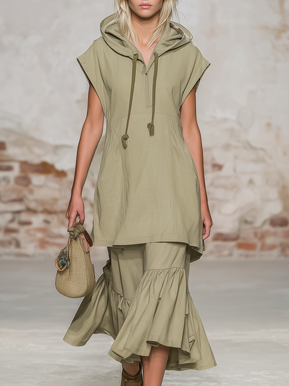 Casual And Comfortable Short-sleeved Sweatshirt And Ruffled Skirt Set