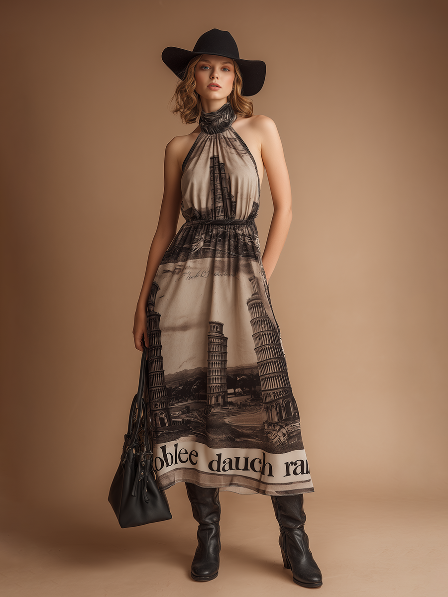 Loose And Stylish Western-style Printed Chiffon Sleeveless Maxi Dress