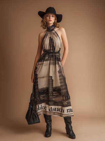 Loose And Stylish Western-style Printed Chiffon Sleeveless Maxi Dress