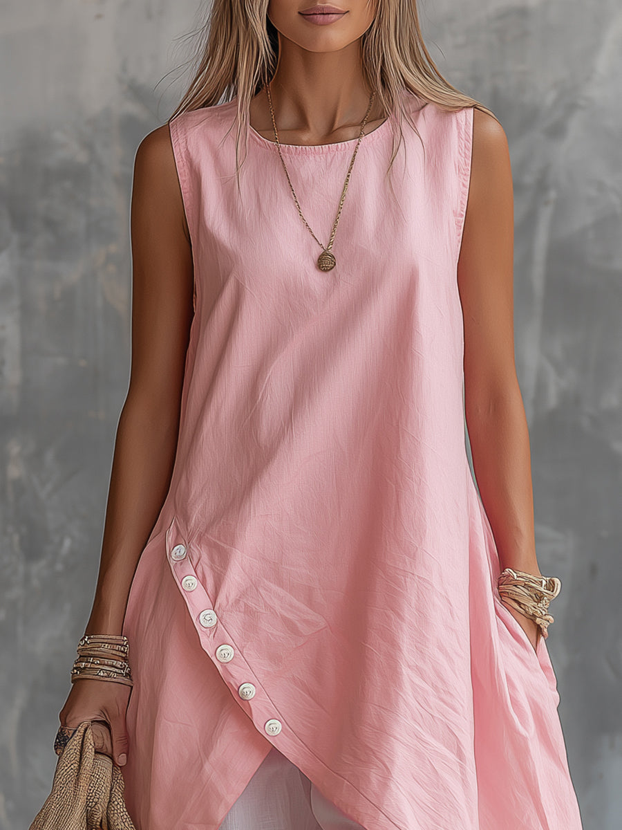 Retro Casual Vacation Asymmetrical Hem Top And Harem Pants Set