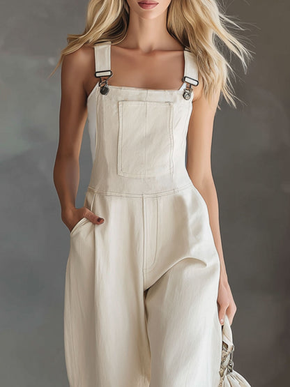 Off-white Adjustable Shoulder Strap Pocket Cotton Overalls