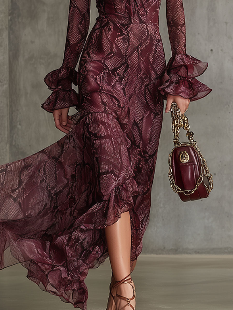 snakeskin flowy dress Maxi Dress Trend Snakeskin Dress Snake Skin Scales Club V Neck Custom Bohemia Long Dresses Street Style Oversized Vestido