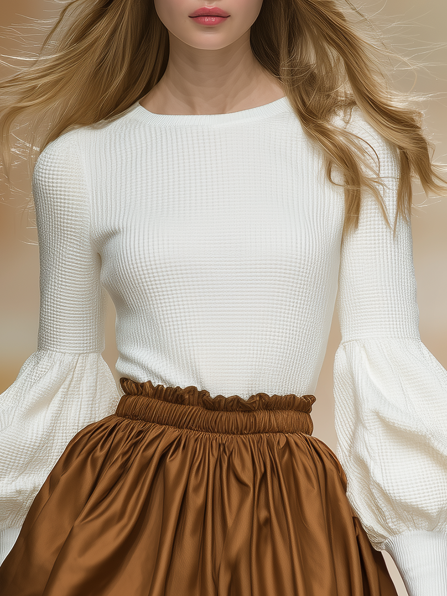 Stylish Charming Elegant Waffle-knit And Satin Patchwork Mini Dress