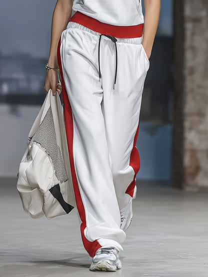 Casual Sporty Drawstring Hooded Sleeveless Top And Pants Set