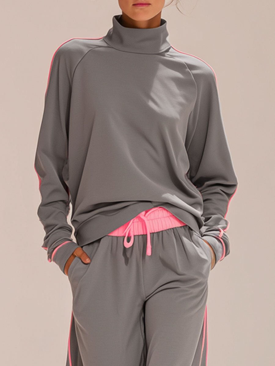 Loose-fitting High-necked Long-sleeved Top And Trousers Set