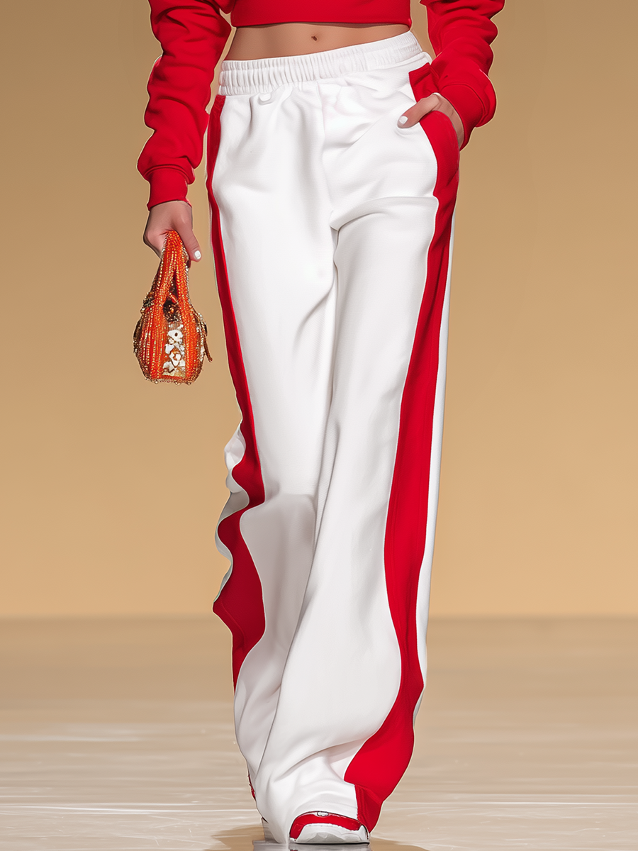 Athletic-style Retro Long-sleeved Sweatshirt And Wide-leg Pants Set