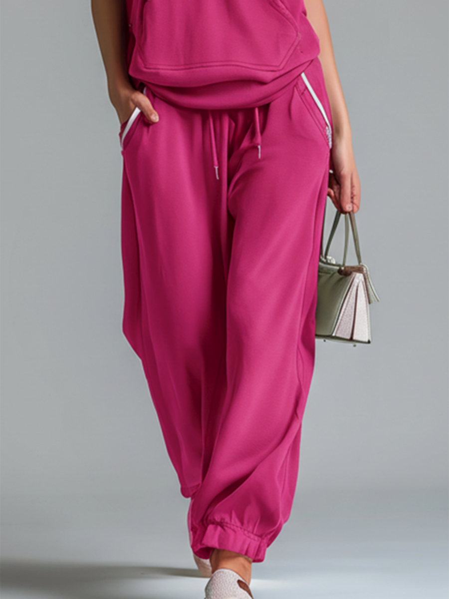 Stylish And Casual V-neck Hooded Sleeveless Top And Pants Set