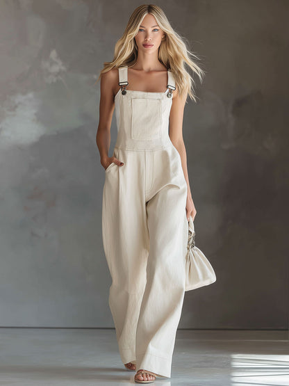 Off-white Adjustable Shoulder Strap Pocket Cotton Overalls