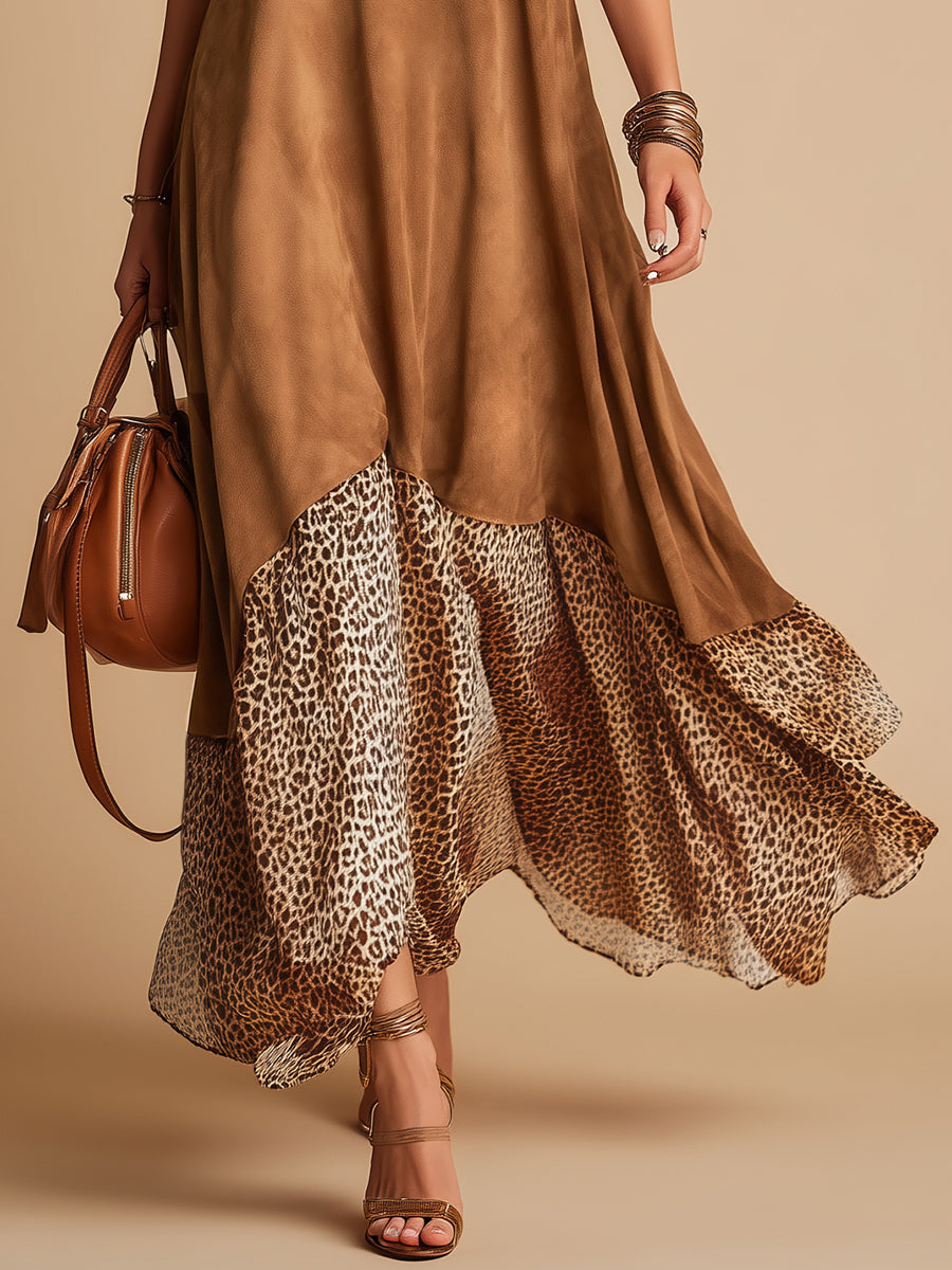 Retro Bohemian Western Style Sleeveless Faux Suede Midi Dress