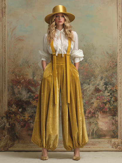 Retro-style Fashionable Elasticated Cuffs Overalls