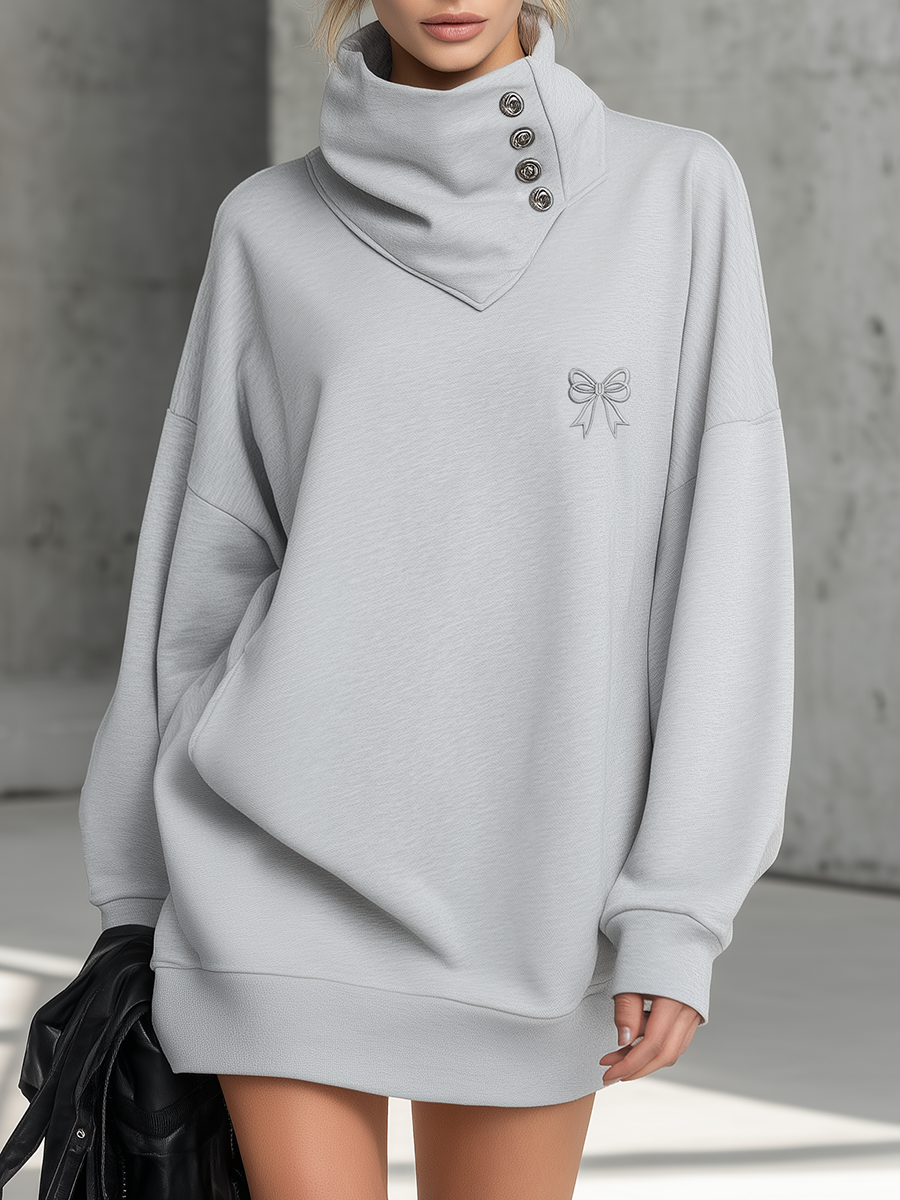 Simple Sporty Loose-fitting Collar Light Gray Mini Dress