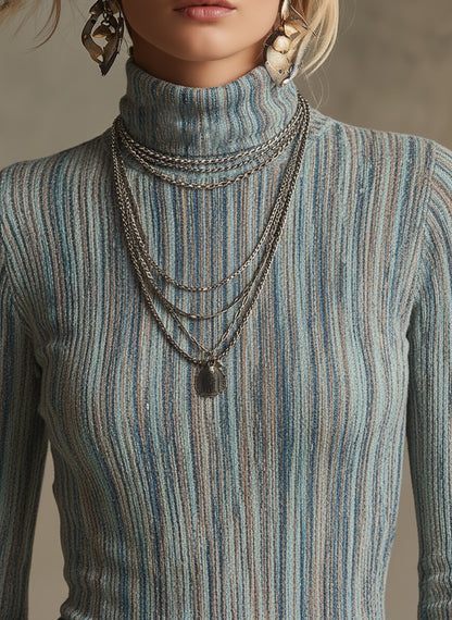 Trendy And Unique Blue Striped Denim Slit Midi Dress