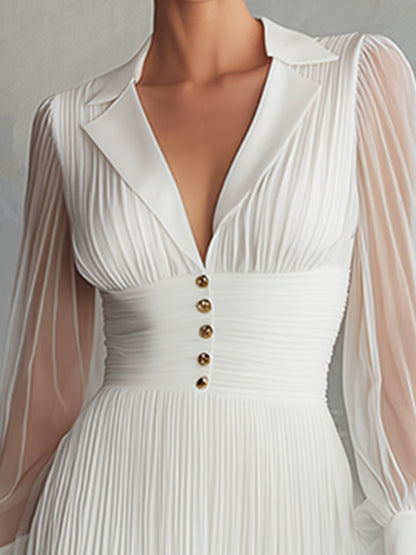 Exquisite And Elegant White Chiffon Pleated Midi Dress