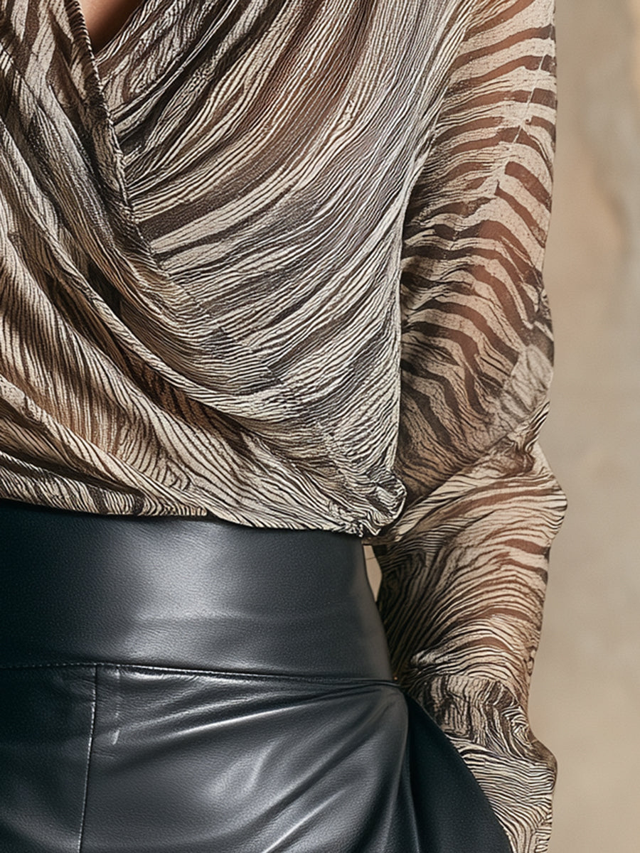 High-end Fashionable Zebra Print Long-sleeved Textured Shirt