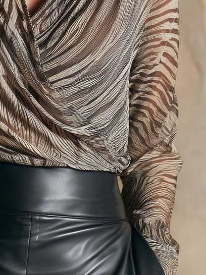 High-end Fashionable Zebra Print Long-sleeved Textured Shirt