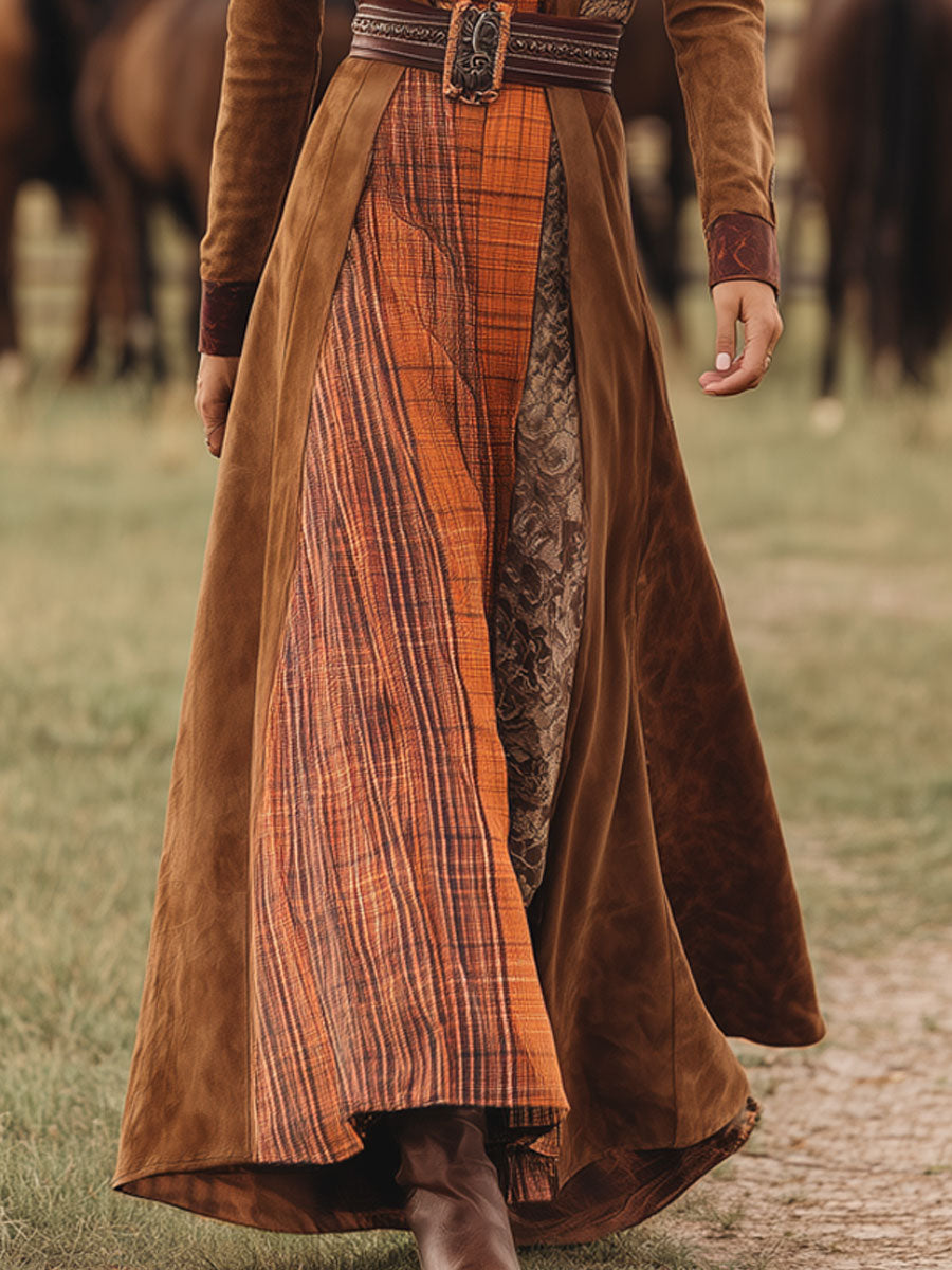retro style western dress TACSTRUN Women's Apricot Floral Maxi Dress, S at Amazon Women's Clothing store
