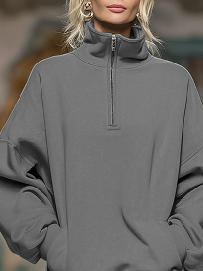 Loose-fitting Stand-collar Pocketed Ruffled Long-sleeved Mini Dress