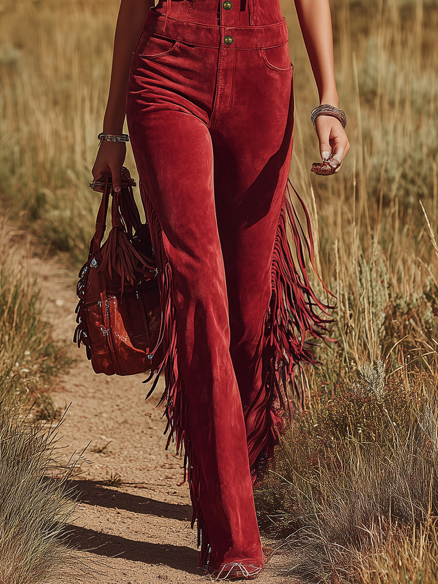 Western-style Retro Fashion Hooded Sleeveless Faux Suede Jumpsuit