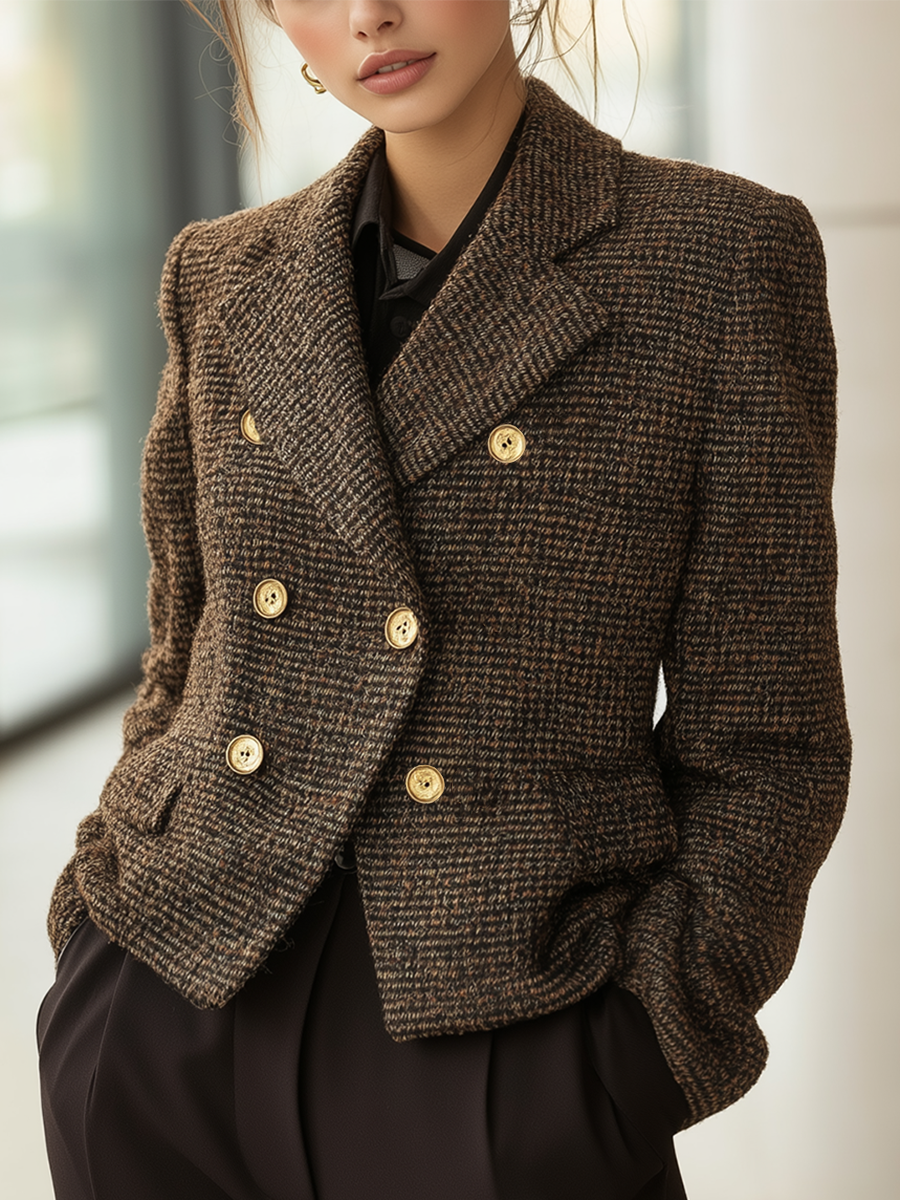 Retro Fashion Lapel Buttoned Slim Tweed Blazer