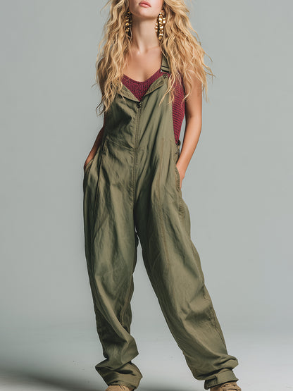 Casual And Stylish Olive Green Washed Cotton Overalls