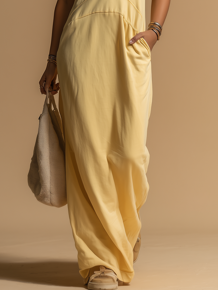 Sporty Comfortable Hooded Lace-trimmed Sleeveless Maxi Dress