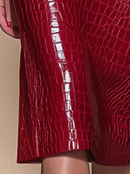 Western-style Vintage Red Crocodile-patterned Strap Skirt