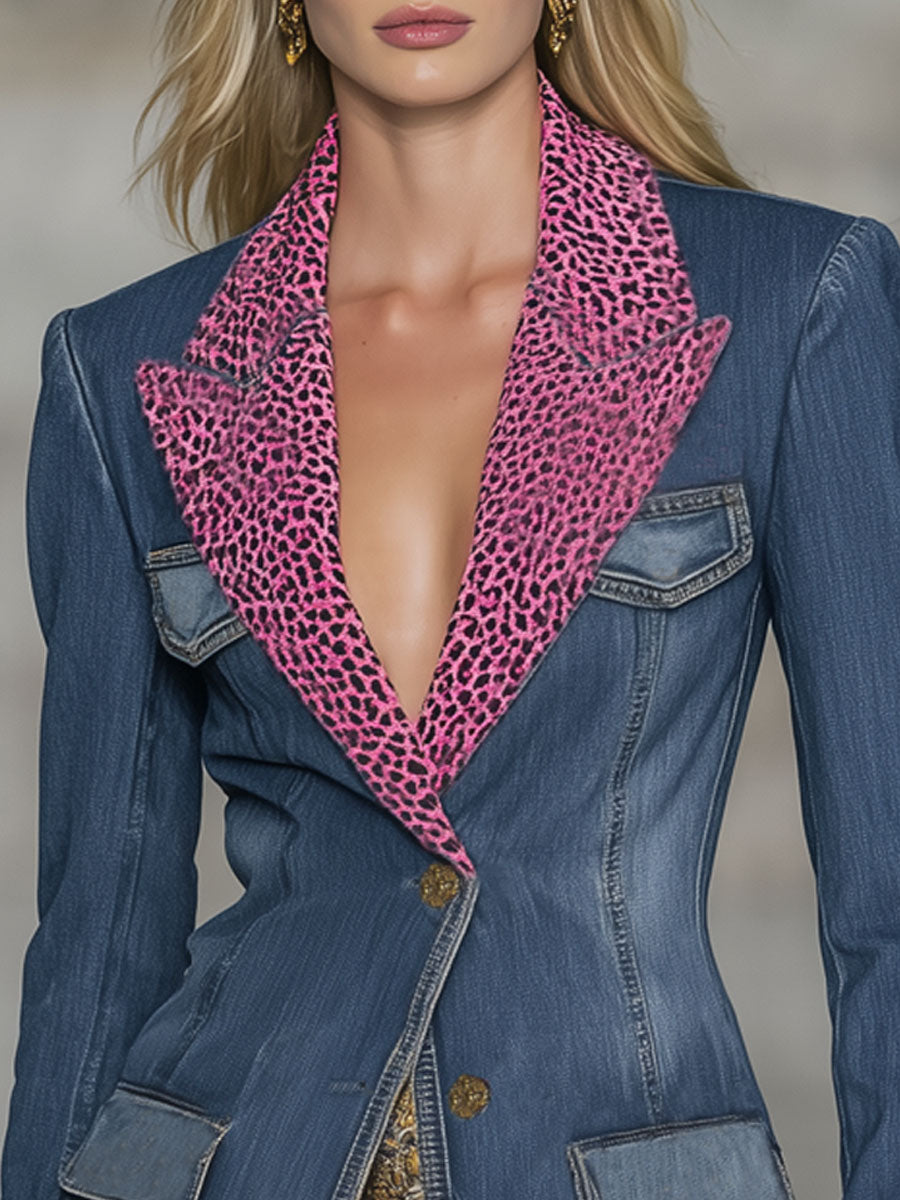 Retro Leopard Print Lapel Single-breasted Blazer