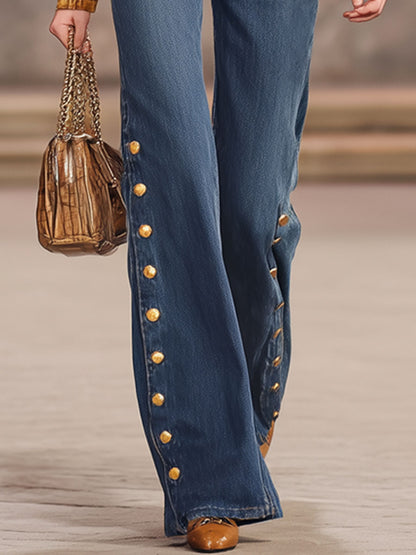 Metal Button Casual Versatile Jeans
