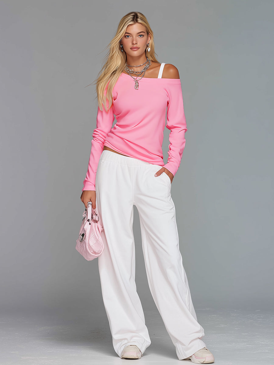 Retro Fashion Casual Long-sleeved T-shirt And Wide-leg Pants Set