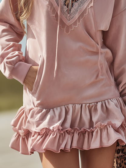 Retro Western-style Leopard Print Lapel Faux Suede Mini Dress