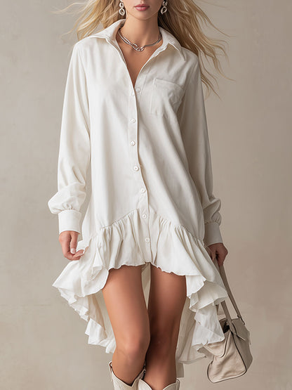 Stylish And Elegant Off-white Ruffled Tencel Denim Midi Dress