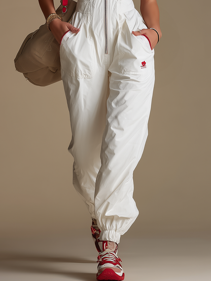 Sporty And Fashionable Lace-trimmed V-neck Sleeveless Jumpsuit