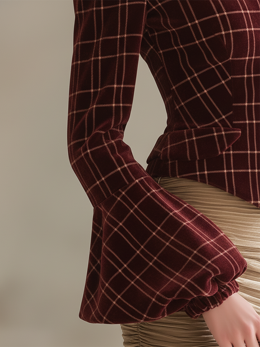 Retro Plaid Printed Velvet Shirt