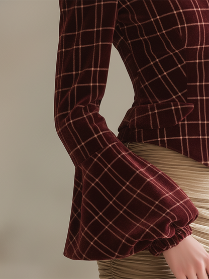 Retro Plaid Printed Velvet Shirt