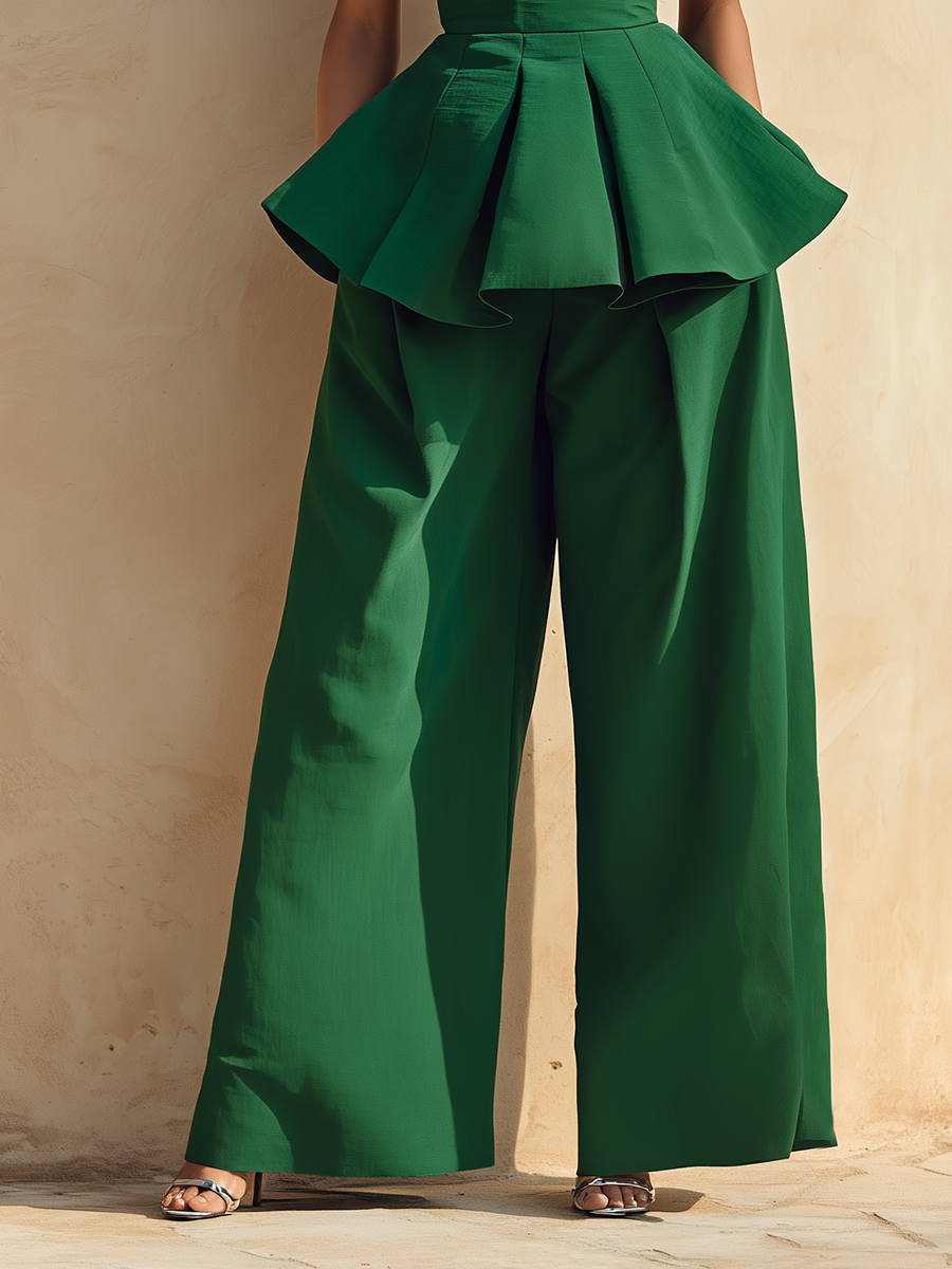 Elegant Vacation-style Off-the-shoulder Top And Wide-leg Pants Set