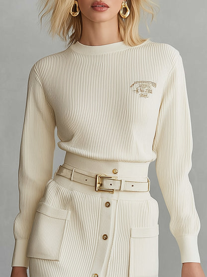 Casual And Stylish Buttons And A Slit Beige Knitted Midi Dress