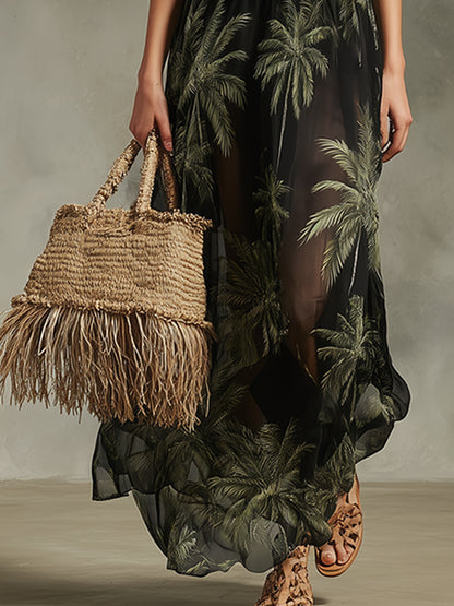 Elegant Vacation Black Chiffon Halter-neck Maxi Dress