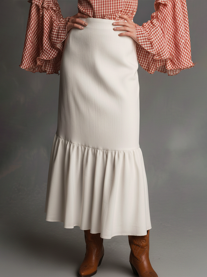 Elegant Solid Color Ruffled Midi Skirt