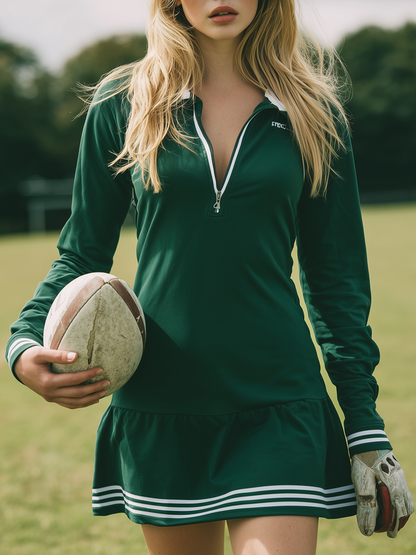 Retro Sporty Lapel Long Sleeve Ruffled Mini Dress