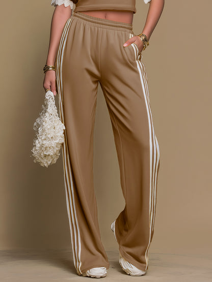 Sporty Retro Off-the-shoulder Short-sleeved T-shirt And Wide-leg Pants Set