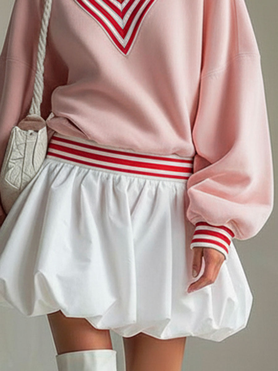Loose-fitting V-neck Color-block Long-sleeved Sporty Mini Dress
