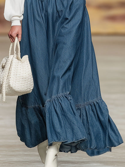 Retro Loose-fitting Pocket Ruffle Suspender Maxi dress