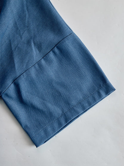 Retro Blue Tencel Denim Short-sleeved Maxi Dress